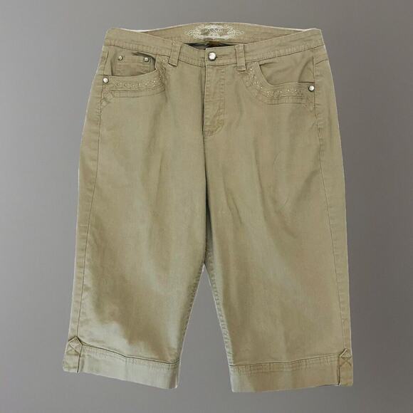 Hannah Jeans Ivory Womens 14 Missy Cropped Capri Cream Embroidered Bejeweled - Picture 5 of 11